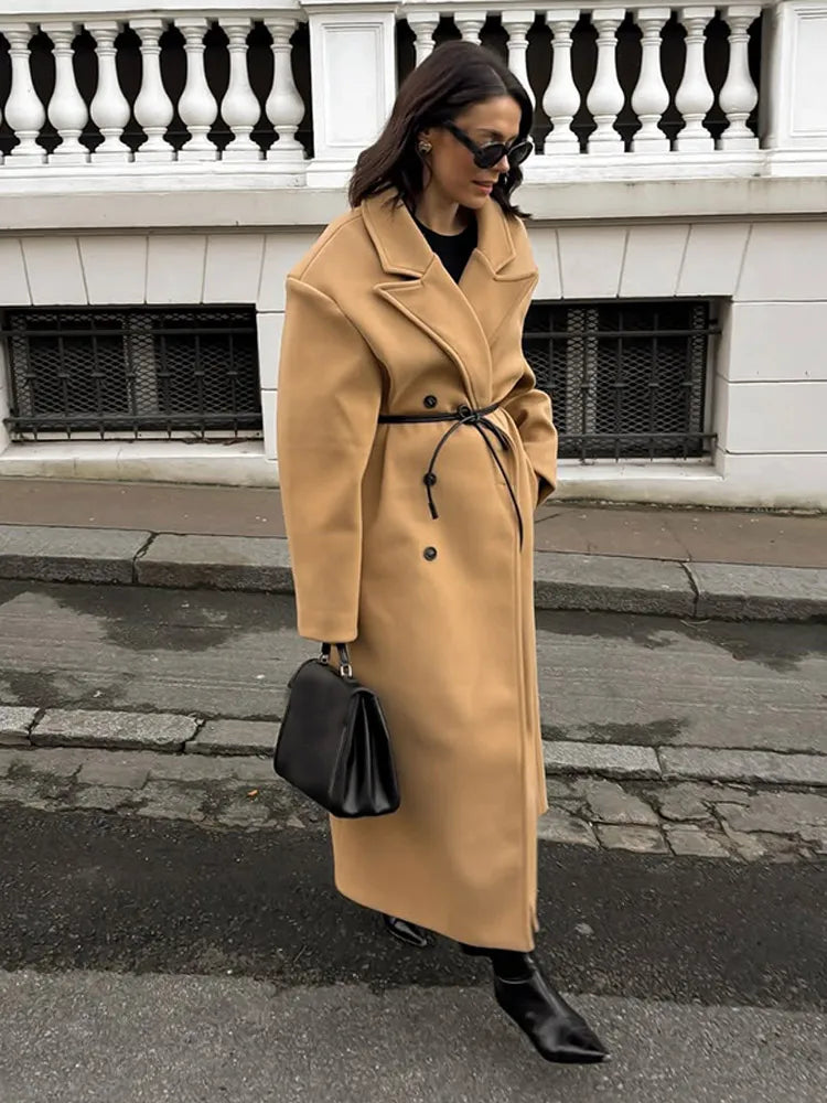 LIZAKOSHT  -  Retro Woman Solid Flip Collar Double Breasted Loose Overcoat Fashion Full Sleeves Casual Long Coat Female New Commuter Jacket