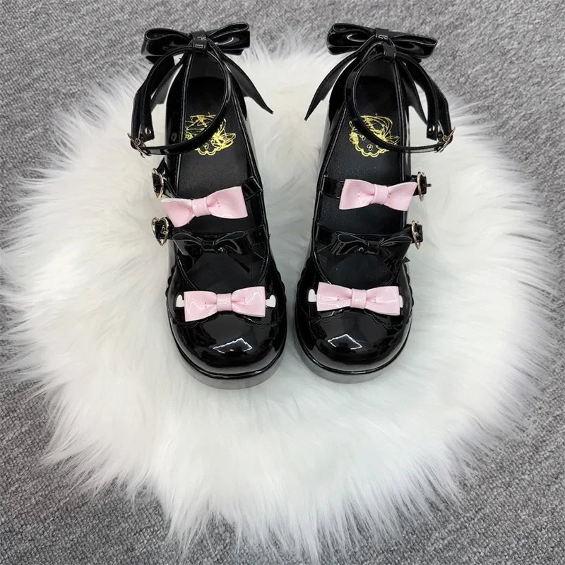 LIZAKOSHT  -  Lolita Thick Heel Original Cute And Sweet Japanese Bow Single Shoes For Women Kawaii Loli Tea Party High Heels