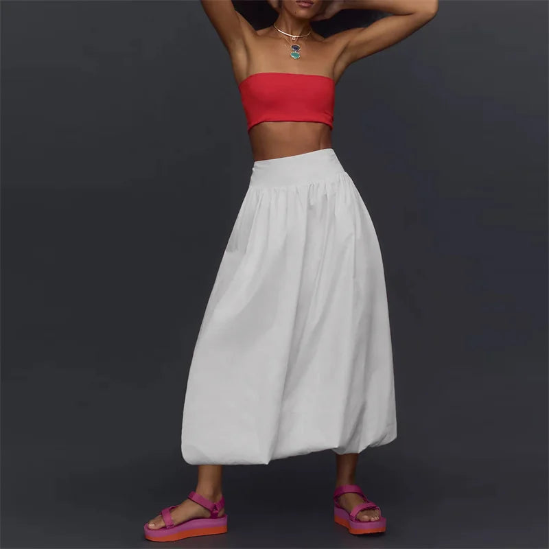 LIZAKOSHT  -  Skirts y2k Women Summer Elegant Solid Color High Waist Loose Fitting Long Bubble Skirt Office Ladies Skirts Streetwear