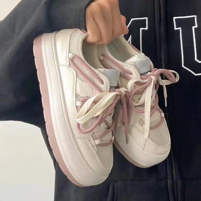 LIZAKOSHT  -  Pink Platform Shoes Women's Sneakers Spring Casual Chunky Vintage White Canvas Flats Tennis Female