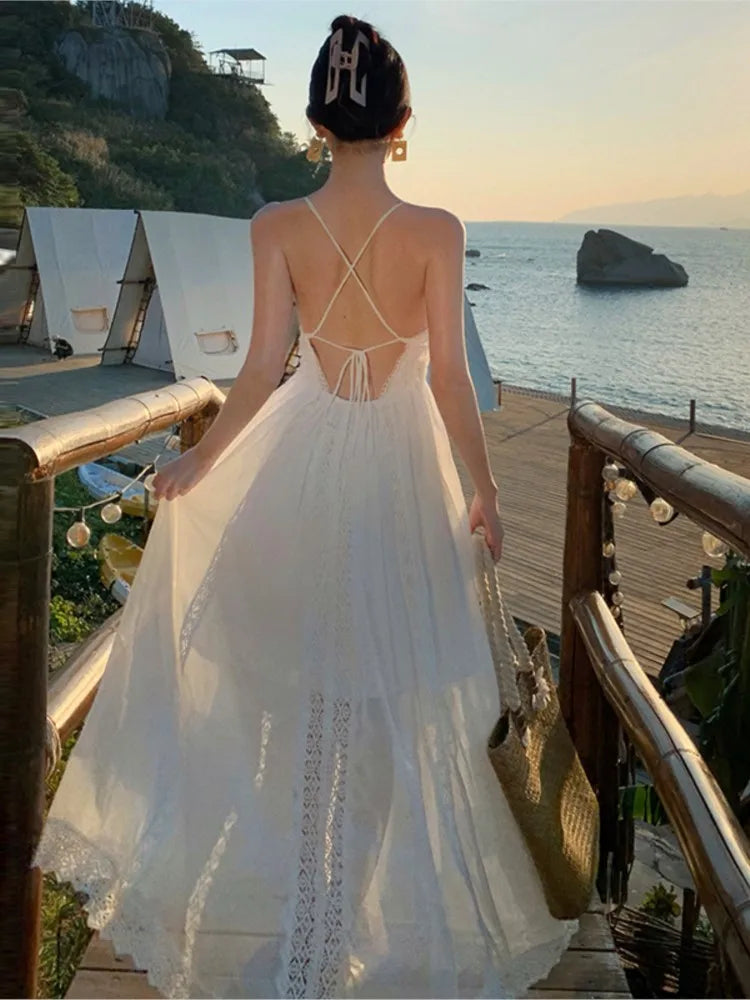 LIZAKOSHT  -  Real Photos Of Sanya Beach Backless Super Fairy Holiday Dress Senior Sense Long Skirt Gauze Female