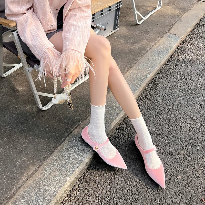 LIZAKOSHT  -  Fashion Women's Shoes New High Quality Velvet Pointed Flat Bottom Mary Jane Shoes Daily Commuter Lightweight Shoes