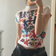 LIZAKOSHT  -  Y2k Graphic Print T-shirt Short Sleeve Tees Cropped Top Clothes korean Fashion Women's  Vintage Streetwear T shirt Summer 2024