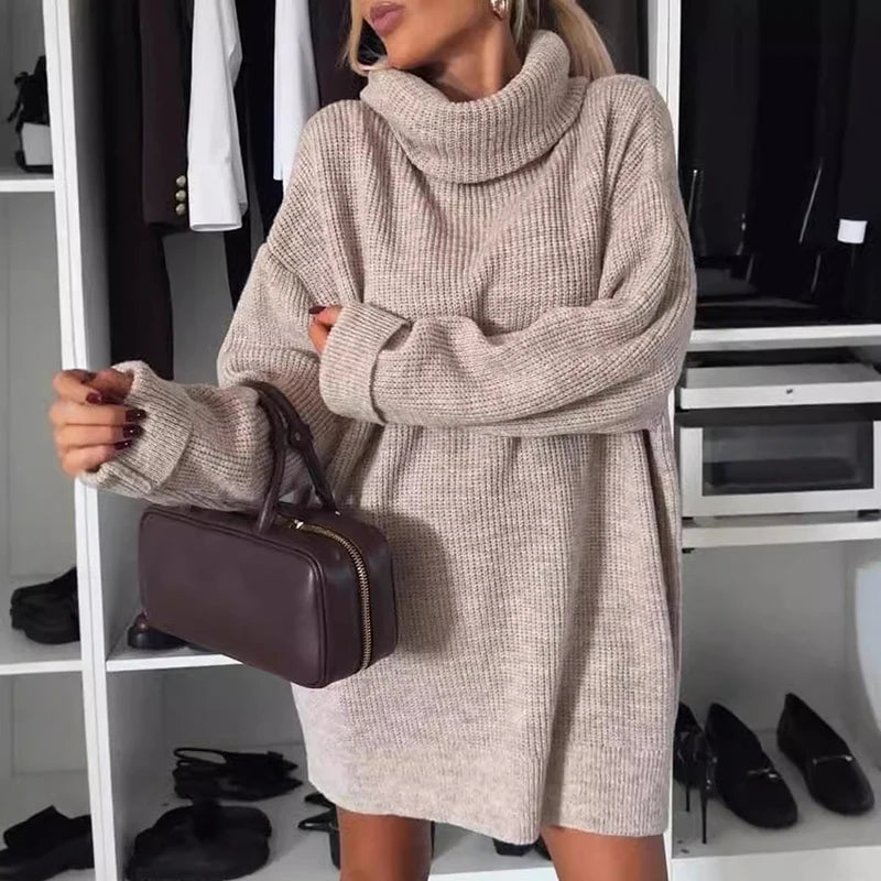 LIZAKOSHT  -  Elegant Warm Sweater Pullover Autumn Winter Women's Turtleneck Loose Knitted Sweater Casual Long Sleeved Solid Commuting Sweater