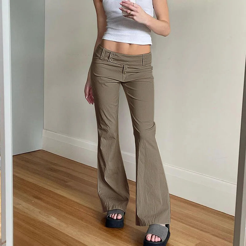 LIZAKOSHT  -  Hong Kong Style Girls Fashionable Solid Color Micro La Casual Pants, Spring and Summer New Millennium Leg Long Pants