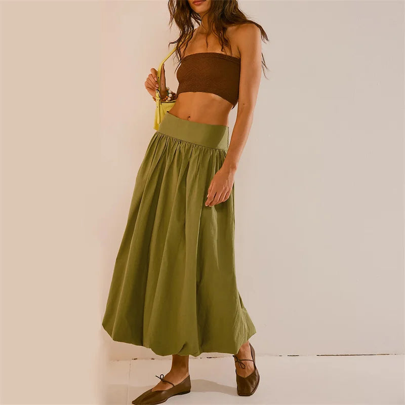 LIZAKOSHT  -  Skirts y2k Women Summer Elegant Solid Color High Waist Loose Fitting Long Bubble Skirt Office Ladies Skirts Streetwear