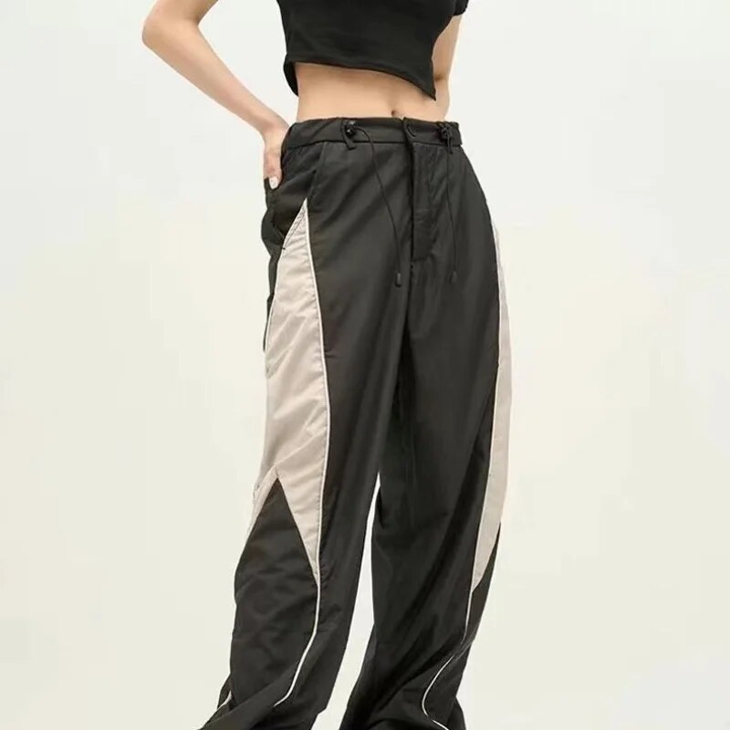 Lizakosht Spring retro loose cargo trousers women's hip-hop street stripes wide-leg jogging sweatpants Y2K oversized retro sports bottoms