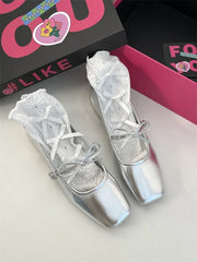 LIZAKOSHT Women's shoes with thick soles, French silver single shoes, versatile and gentle Mary Jane shoes