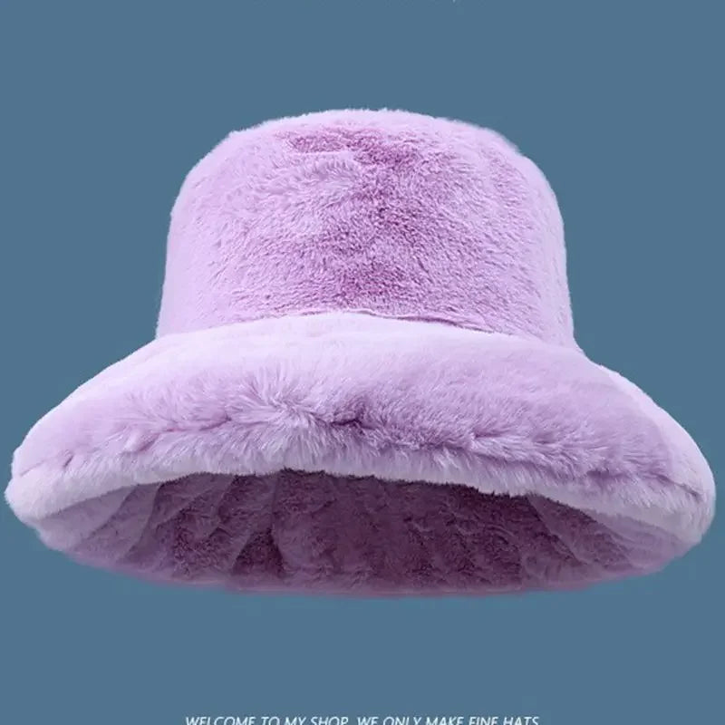 Lizakosht Y2K Japanese Oversized Plush Fluffy Bucket Hat Women Autumn Winter Large Warm Clouds Fisherman Hat Female Faux Fur Basin Hat