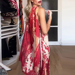 LIZAKOSHT  -  New Casual Party Vacation Women's Dresses Chic Printed Sleeveless Vestidos Robes Elegant Strapless Shawl Commute Long Dresses