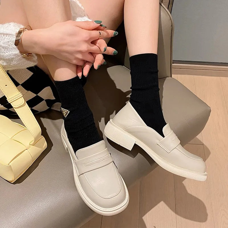 Lizakosht British Preppy Style Comfort Women Pumps Jk Loafers Platform Block Mid Heels Casual Shoes Woman Office Lady Footwear Size 34-43