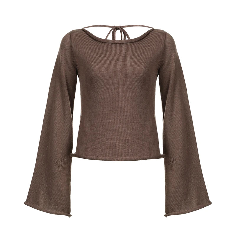 LIZAKOSHT  -  Be Careful with The Machine. Open Back Strap, Lazy Feeling. Women's Loose Flared Sleeves, Soft and Sticky Top