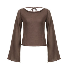 LIZAKOSHT  -  Be Careful with The Machine. Open Back Strap, Lazy Feeling. Women's Loose Flared Sleeves, Soft and Sticky Top