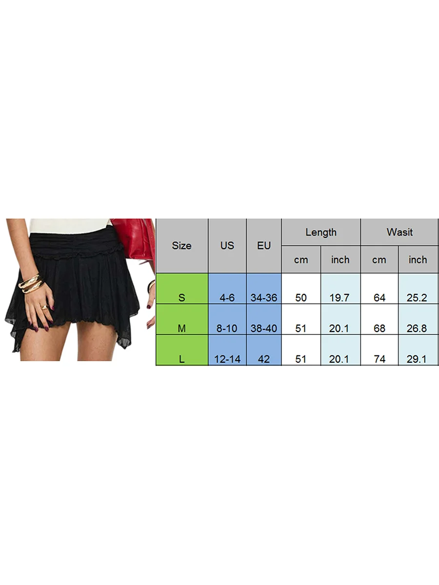 LIZAKOSHT  -  Women's Lace Mini Skirts Low Rise Pleated Ruffle Half Slip A Line Skirt Flowy Layered Short Skirts Y2K Vintage Streetwear