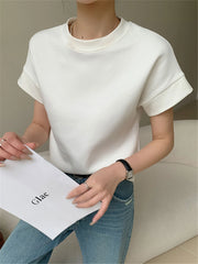 LIZAKOSHT  -  T-shirts Women Summer 2023 New Fashion Elegant Korean Chic O-neck Short Sleeve Ladies White Loose Tops Female Casual Tees