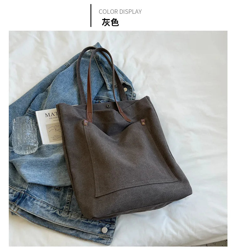 LIZAKOSHT  -  Large Capacity Canvas Bag Shoulder Handbag Student Class School Bag Commuting Tote Bag Simple Casual Backpack