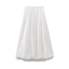 LIZAKOSHT  -  Women Hollow Out Embroidery White Skirt Summer Female Mid-rise Back Zipper A-line Midi Skirts