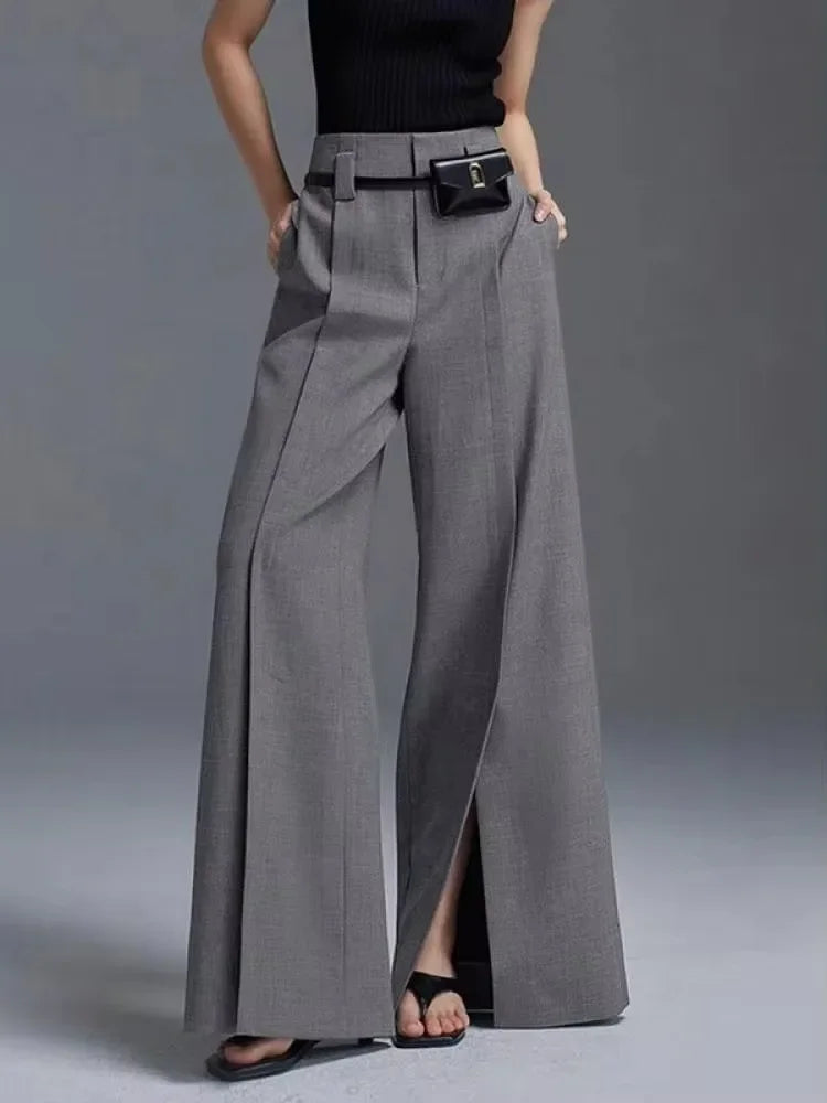 LIZAKOSHT  -  Women Formal Suit Straight-leg Pants 2024 New Fashion Solid Color Split-Front High-Waisted Pleated Casual Trousers