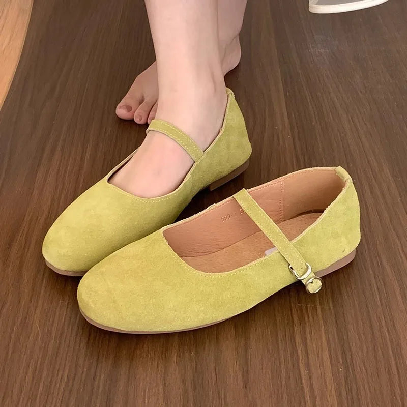 LIZAKOSHT  -  Green New Brand Women Flats Soft Leather Eelgant Dress Shoes Round Toe Shallow Slip On Ladies Casual Ballet Shoes Mujer