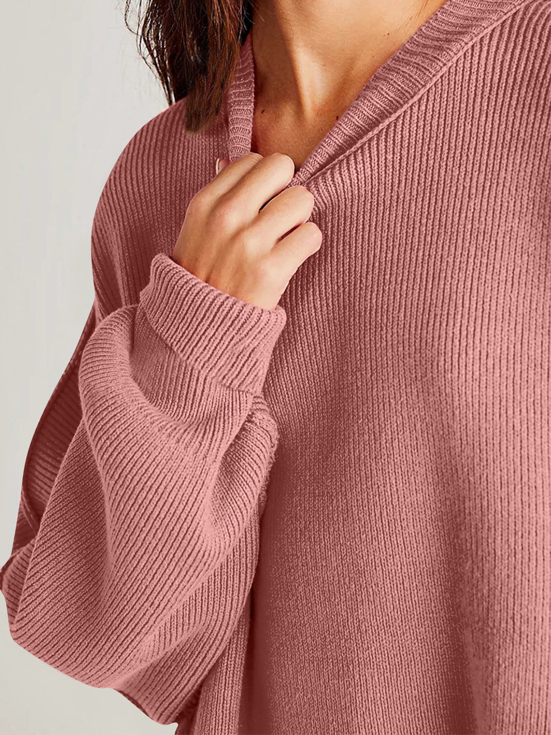 LIZAKOSHT  -  Double Take Side Slit Round Neck Long Sleeve Sweater