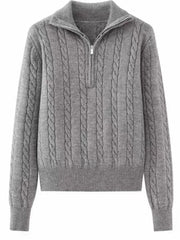 LIZAKOSHT  -  Cable-Knit Half Zip Long Sleeve Sweater