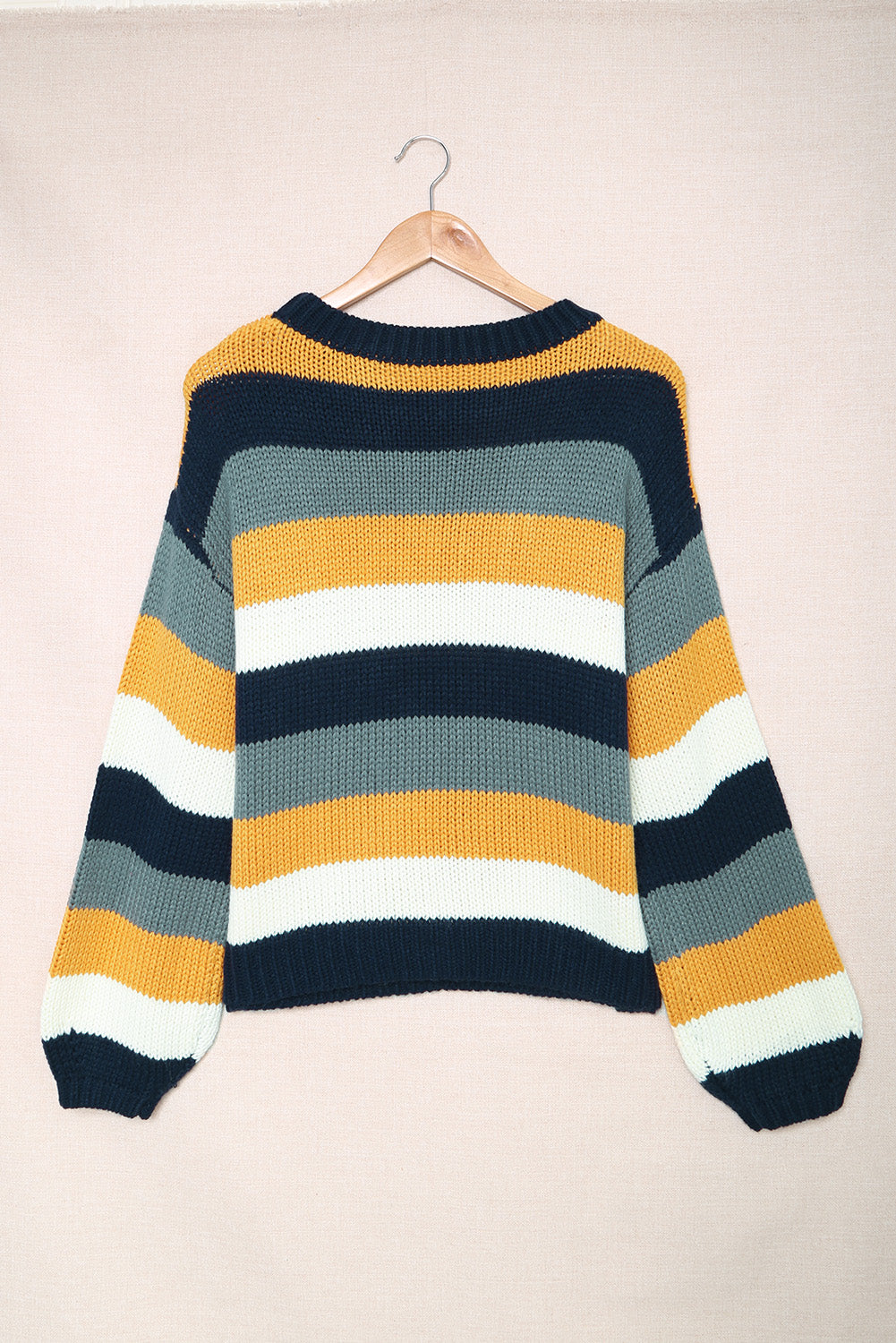 LIZAKOSHT  -  Color Block Round Neck Dropped Shoulder Sweater