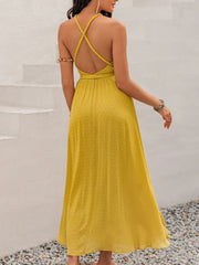 LIZAKOSHT  -  Swiss Dot Backless Sleeveless Maxi Dress