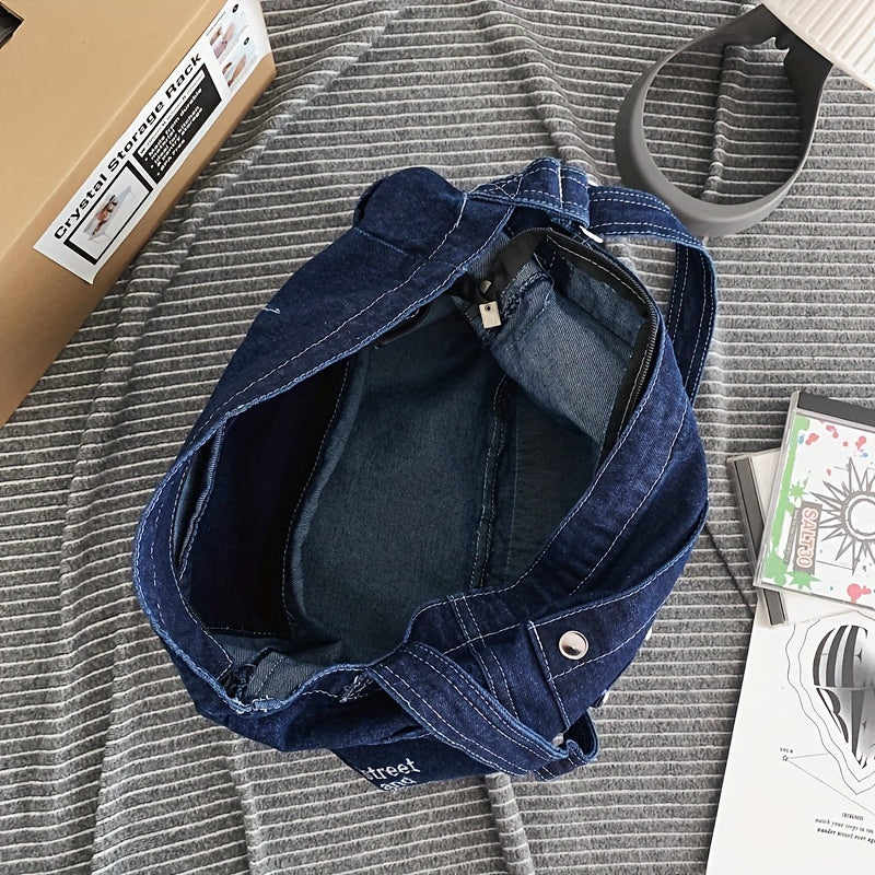 Lizakosht Stylish Denim Hobo Bag, Crossbody Bag For Work & School, Trendy Y2K Armpit Bag With Multiple Pockets