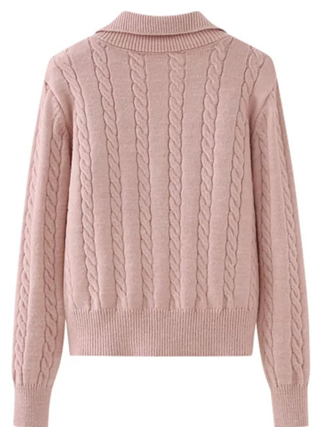 LIZAKOSHT  -  Cable-Knit Half Zip Long Sleeve Sweater