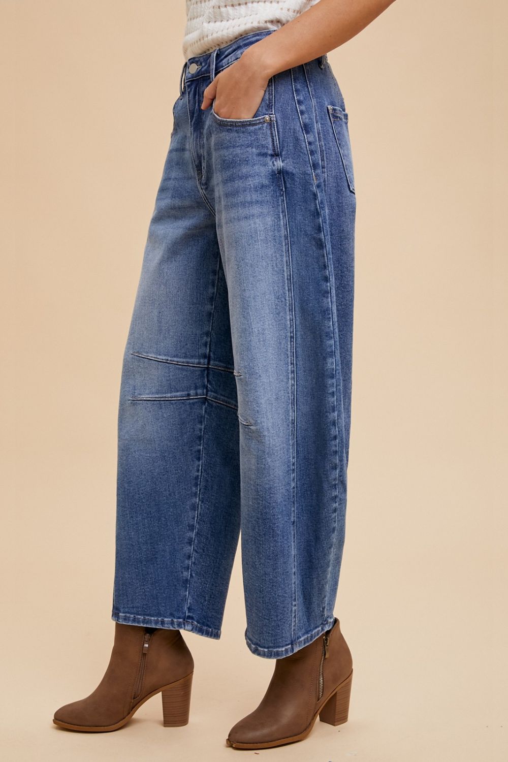 LIZAKOSHT  -  Annie Wear Mid Rise Barrel Leg Jeans with Pockets