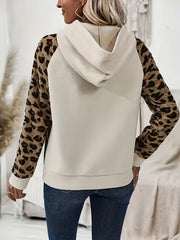 LIZAKOSHT  -  Leopard Half Button Long Sleeve Hoodie