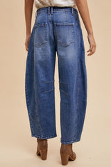 LIZAKOSHT  -  Annie Wear Mid Rise Barrel Leg Jeans with Pockets