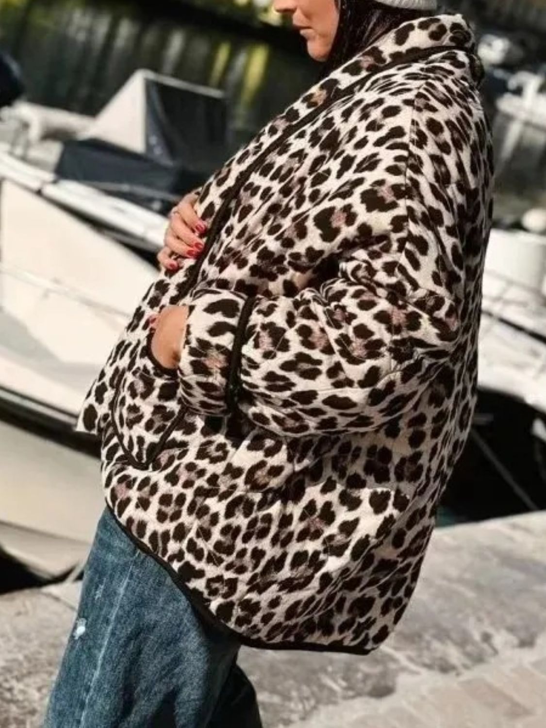 LIZAKOSHT  -  Leopard Open Front Long Sleeve Outerwear