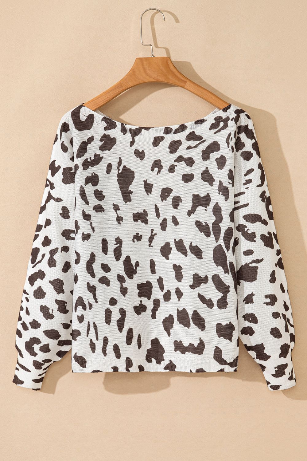 LIZAKOSHT  -  Leopard Boat Neck Long Sleeve Knit Top