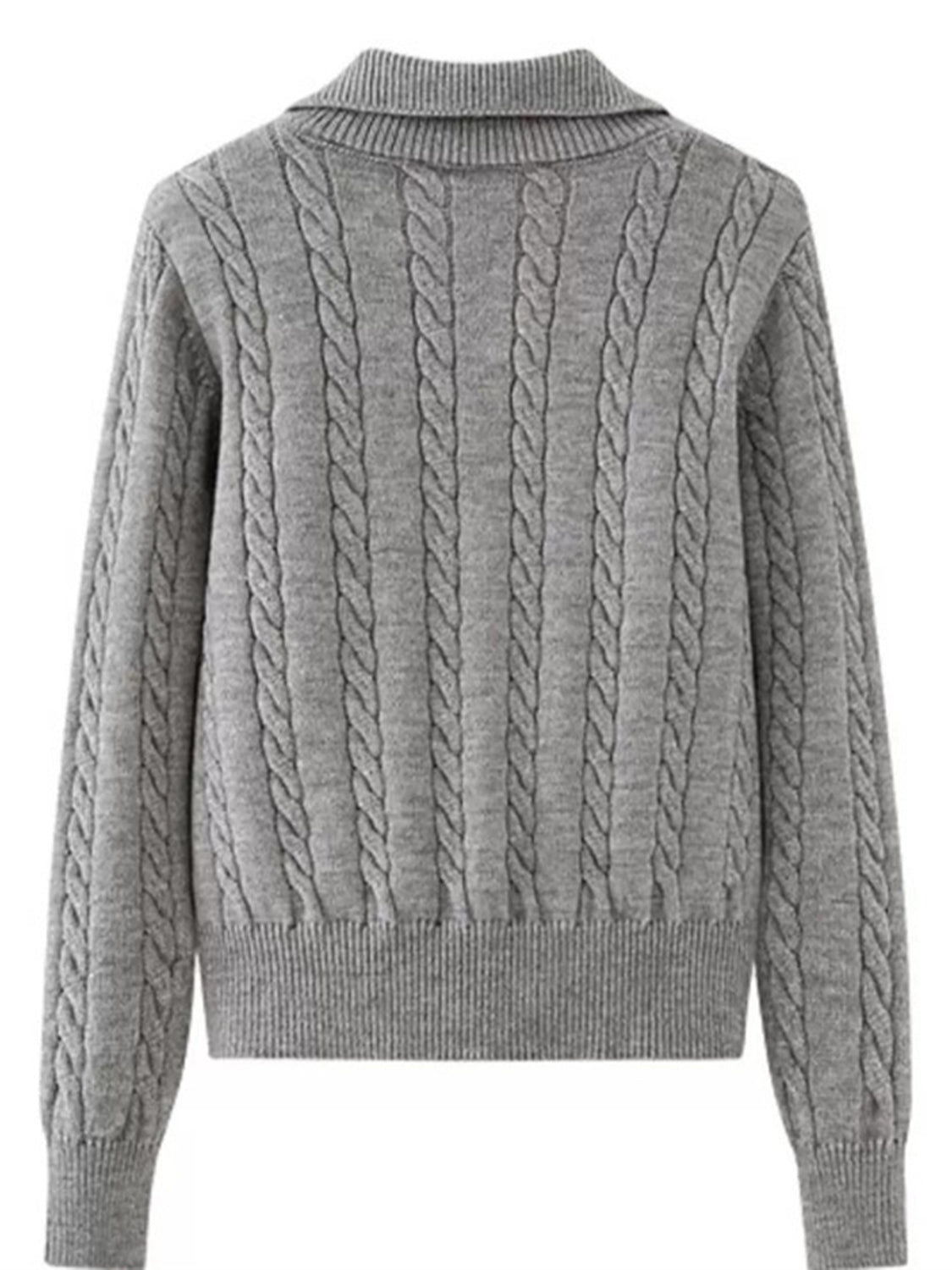 LIZAKOSHT  -  Cable-Knit Half Zip Long Sleeve Sweater