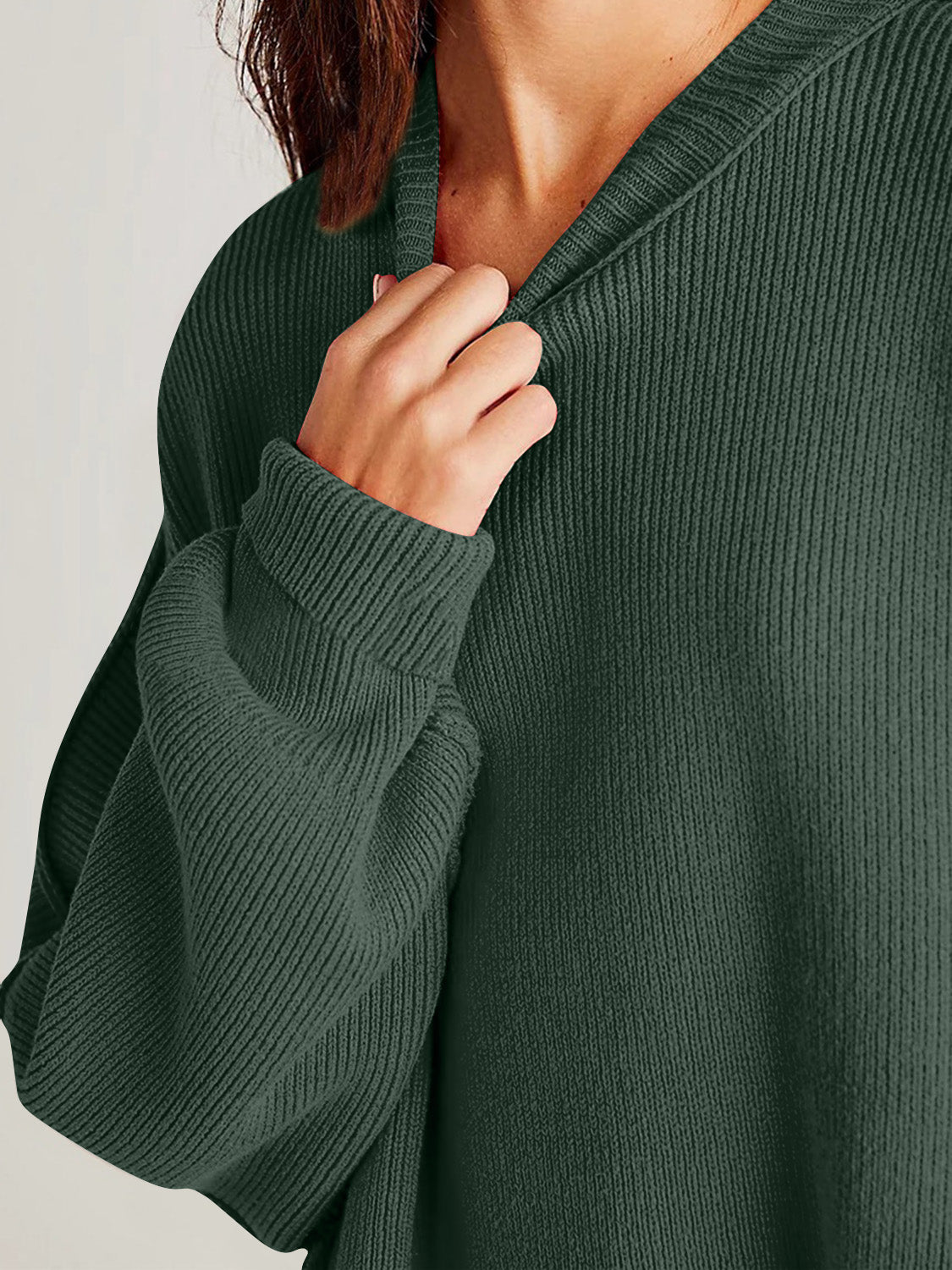 LIZAKOSHT  -  Double Take Side Slit Round Neck Long Sleeve Sweater