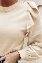 LIZAKOSHT  -  Ruffled Round Neck Long Sleeve Blouse