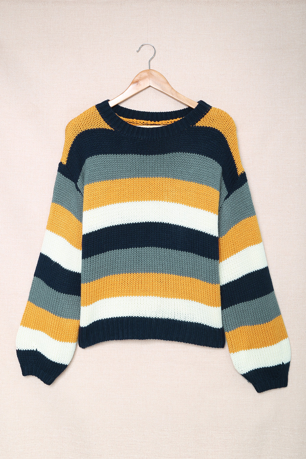 LIZAKOSHT  -  Color Block Round Neck Dropped Shoulder Sweater