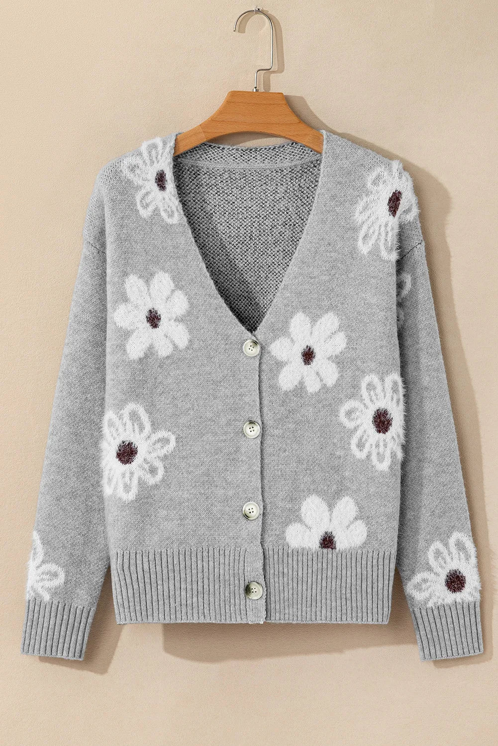 LIZAKOSHT  -  Flower Button Up Long Sleeve Cardigan