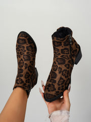 LIZAKOSHT  -  Leopard Point Toe Block Heel Boots