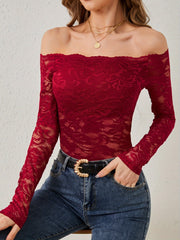 LIZAKOSHT  -  Off-Shoulder Long Sleeve Lace Top