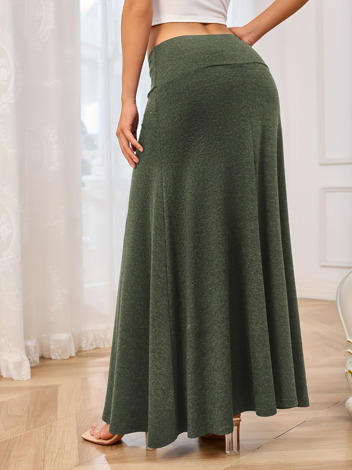 LIZAKOSHT  -  Solid Elastic Waist Maxi Skirt