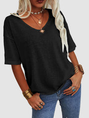 LIZAKOSHT  -  V-Neck Dropped Shoulder Half Sleeve T-Shirt