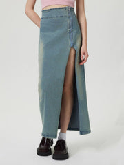 LIZAKOSHT  -  Slit Denim Skirt with Zip