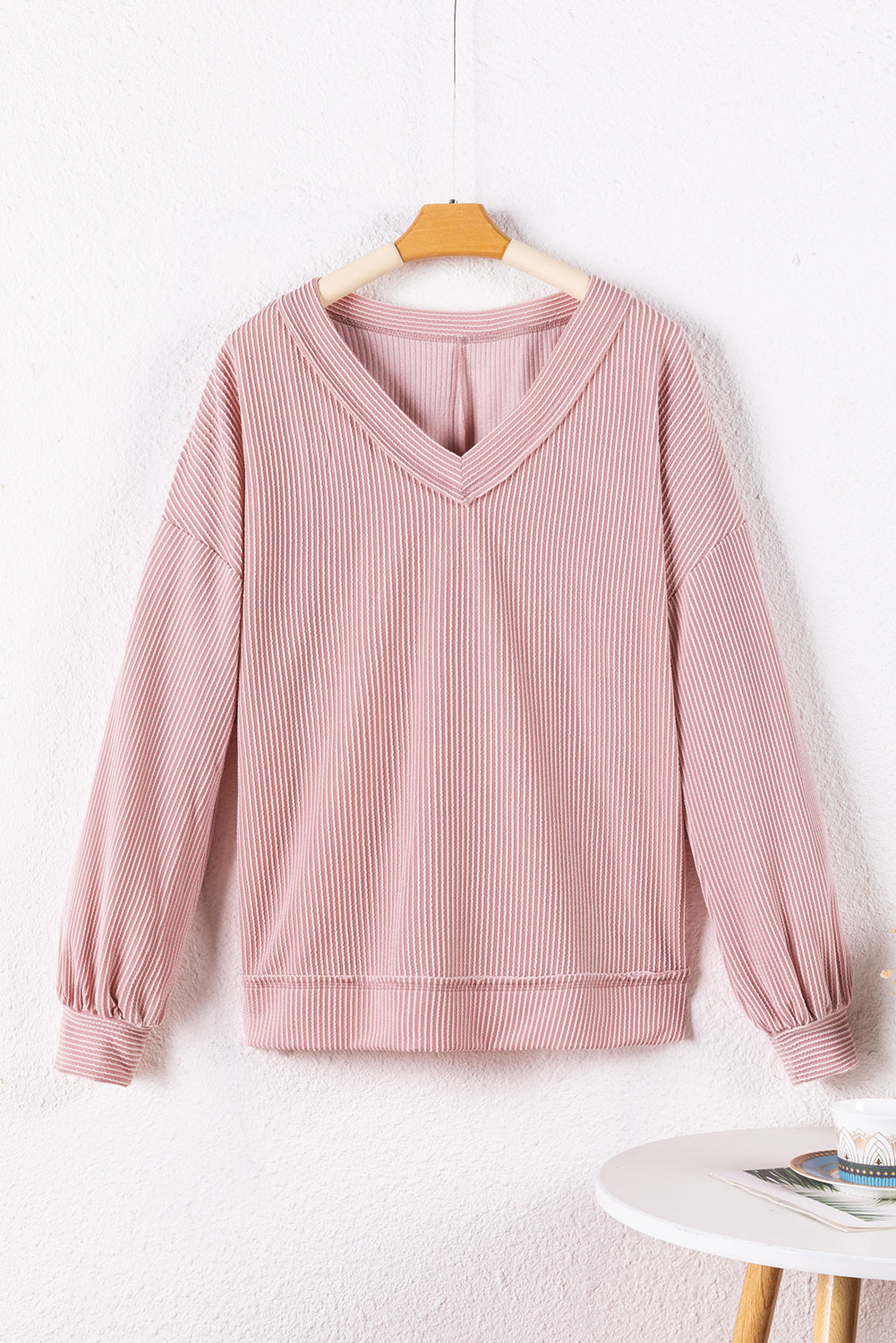 LIZAKOSHT  -  Texture V-Neck Long Sleeve Sweatshirt