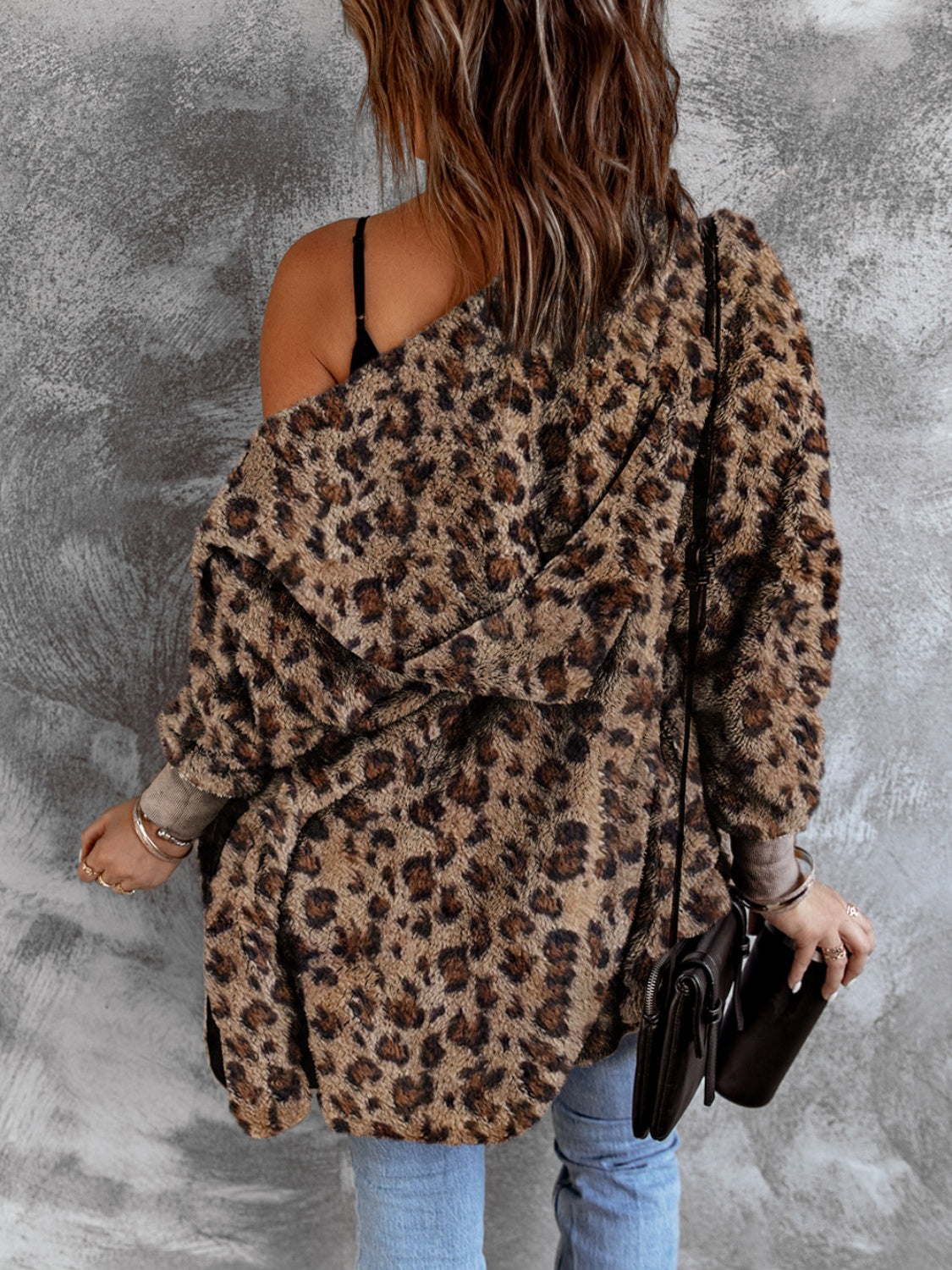 LIZAKOSHT  -  Fuzzy Leopard Long Sleeve Hooded Jacket