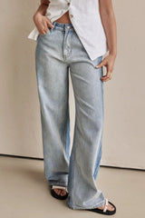 LIZAKOSHT  -  Contrast Straight Leg Jeans with Pockets