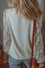 LIZAKOSHT  -  V Neck Lace Balloon Sleeve Blouse