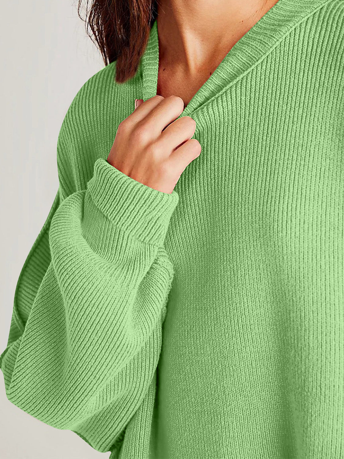 LIZAKOSHT  -  Double Take Side Slit Round Neck Long Sleeve Sweater