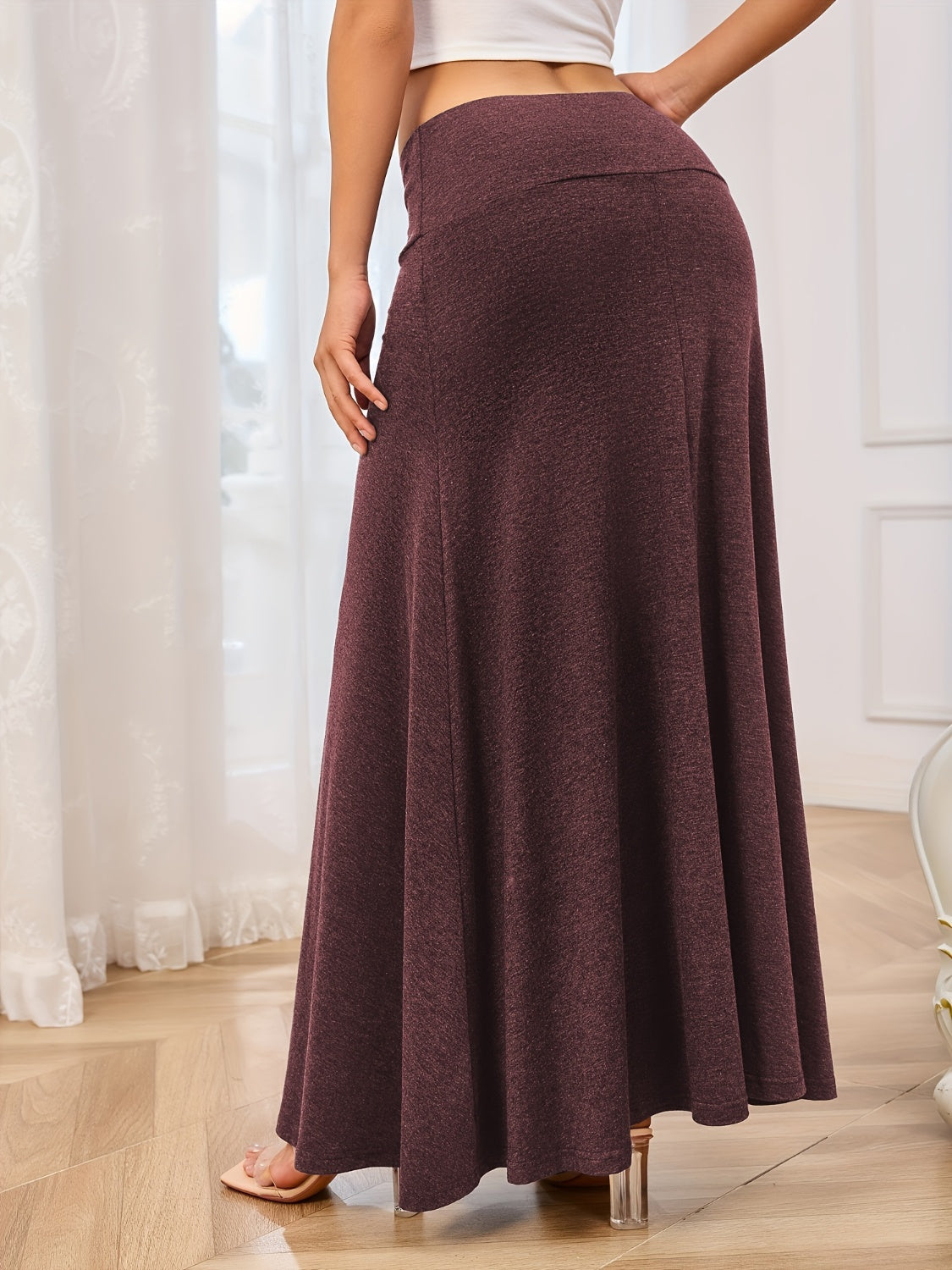 LIZAKOSHT  -  Solid Elastic Waist Maxi Skirt